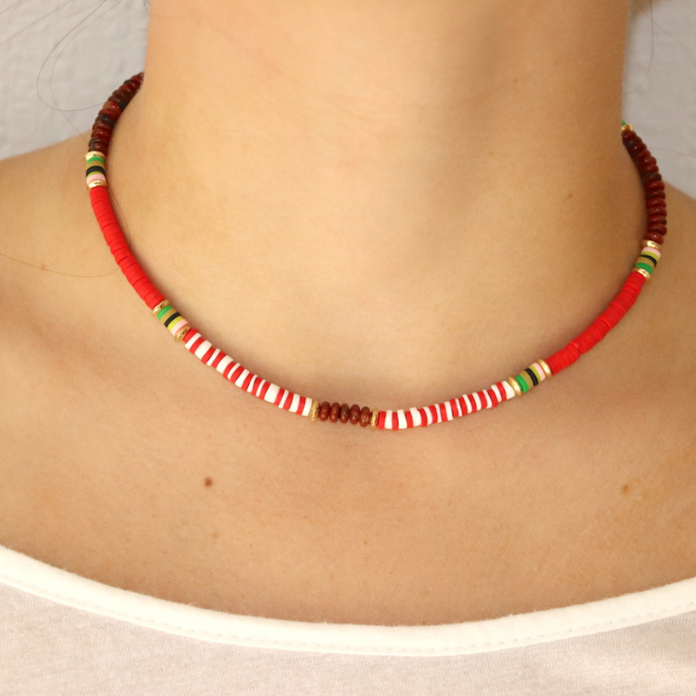 NECKLACE RED AND WHITE "SURFER STYLE" VIBRANT COLO